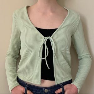 Ribbed Tie-Front Cardigan (mint green, size XS)